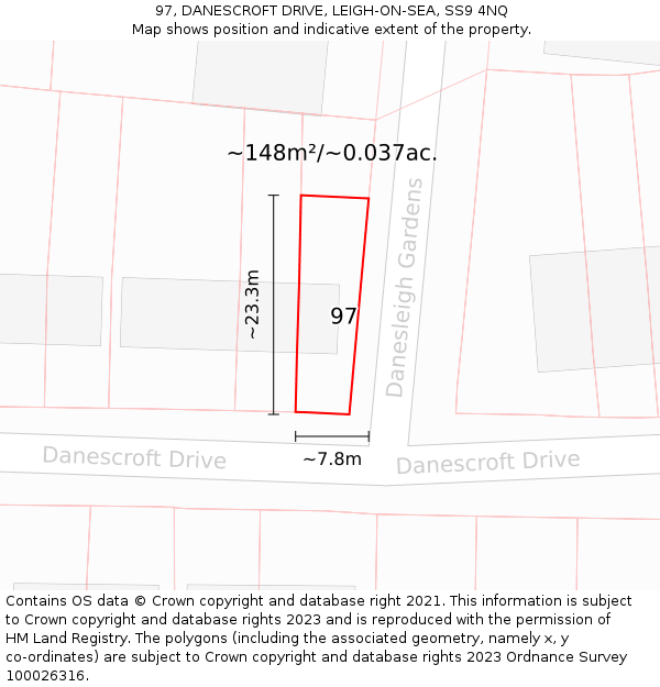 97, DANESCROFT DRIVE, LEIGH-ON-SEA, SS9 4NQ: Plot and title map