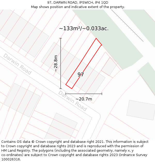 97, DARWIN ROAD, IPSWICH, IP4 1QD: Plot and title map