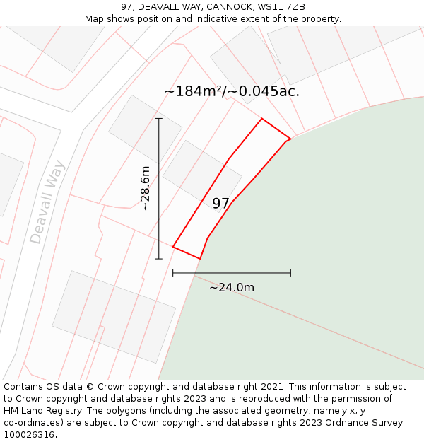 97, DEAVALL WAY, CANNOCK, WS11 7ZB: Plot and title map