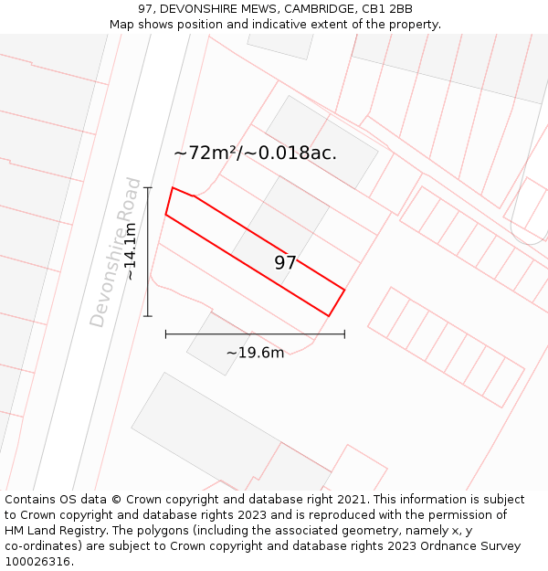 97, DEVONSHIRE MEWS, CAMBRIDGE, CB1 2BB: Plot and title map