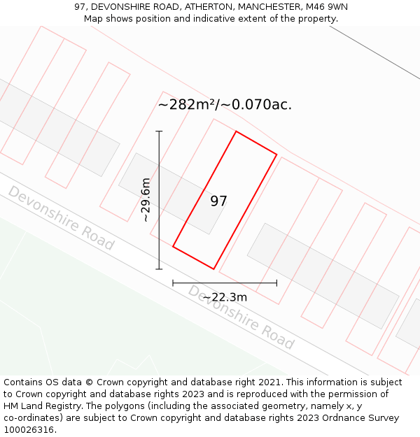 97, DEVONSHIRE ROAD, ATHERTON, MANCHESTER, M46 9WN: Plot and title map