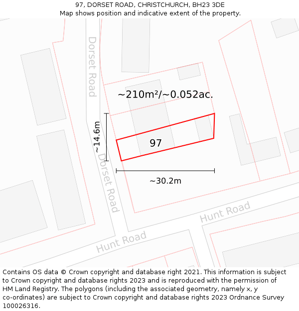 97, DORSET ROAD, CHRISTCHURCH, BH23 3DE: Plot and title map