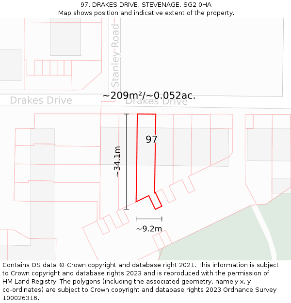 97, DRAKES DRIVE, STEVENAGE, SG2 0HA: Plot and title map
