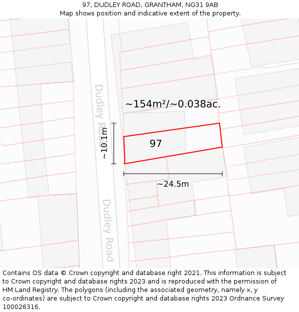 97, DUDLEY ROAD, GRANTHAM, NG31 9AB: Plot and title map