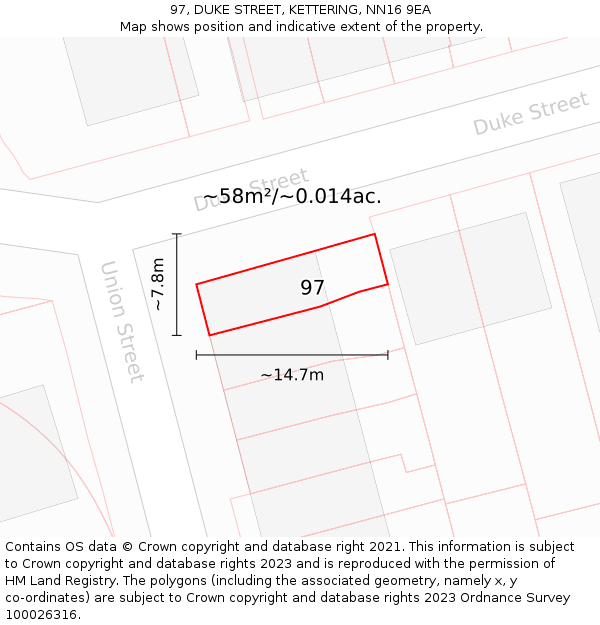 97, DUKE STREET, KETTERING, NN16 9EA: Plot and title map