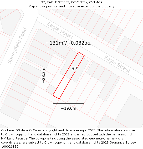 97, EAGLE STREET, COVENTRY, CV1 4GP: Plot and title map