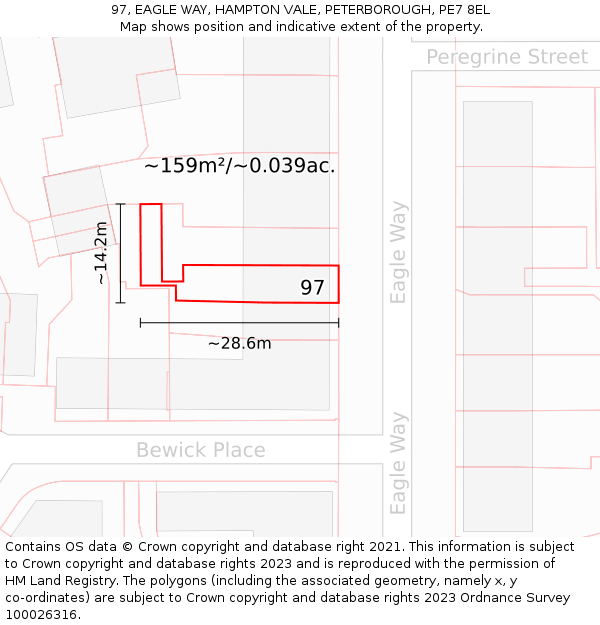 97, EAGLE WAY, HAMPTON VALE, PETERBOROUGH, PE7 8EL: Plot and title map