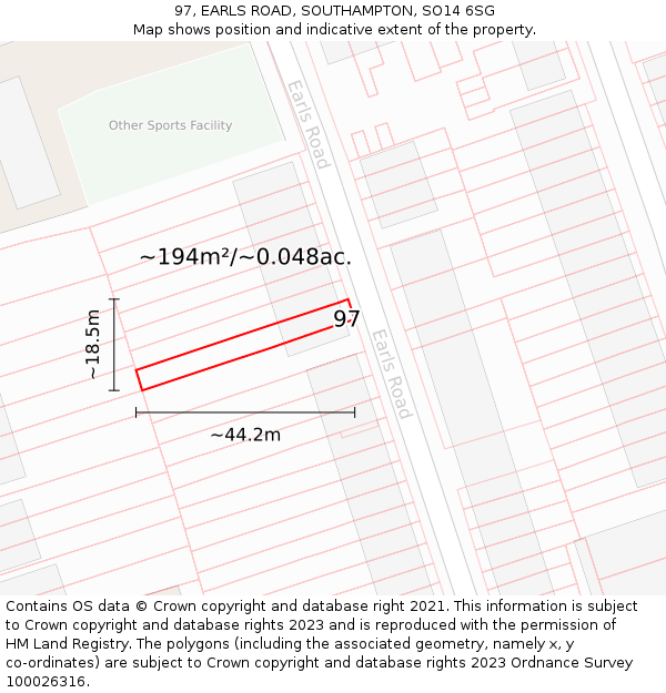 97, EARLS ROAD, SOUTHAMPTON, SO14 6SG: Plot and title map