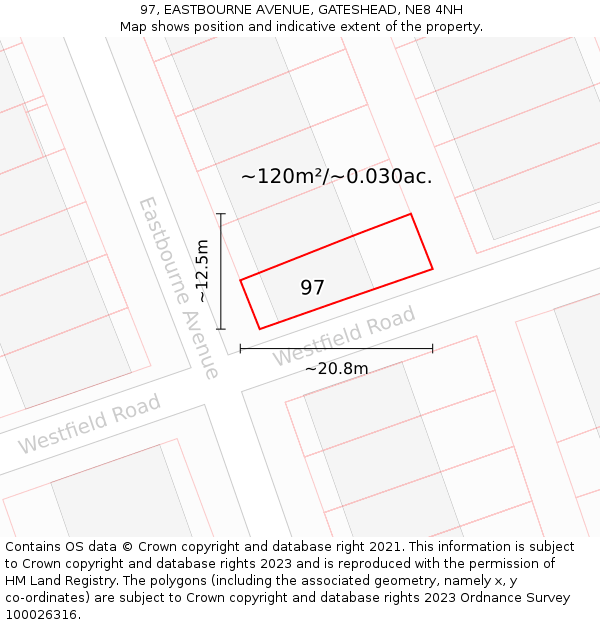 97, EASTBOURNE AVENUE, GATESHEAD, NE8 4NH: Plot and title map