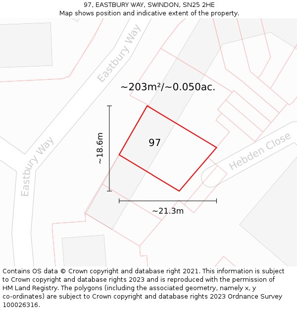 97, EASTBURY WAY, SWINDON, SN25 2HE: Plot and title map