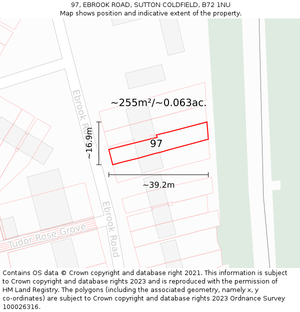 97, EBROOK ROAD, SUTTON COLDFIELD, B72 1NU: Plot and title map