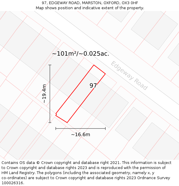 97, EDGEWAY ROAD, MARSTON, OXFORD, OX3 0HF: Plot and title map