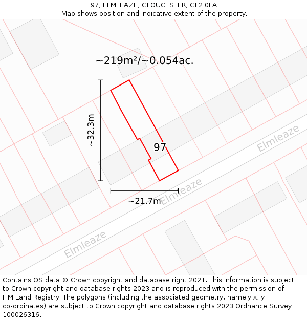 97, ELMLEAZE, GLOUCESTER, GL2 0LA: Plot and title map