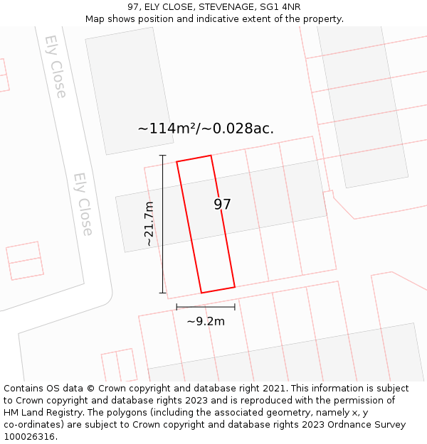 97, ELY CLOSE, STEVENAGE, SG1 4NR: Plot and title map