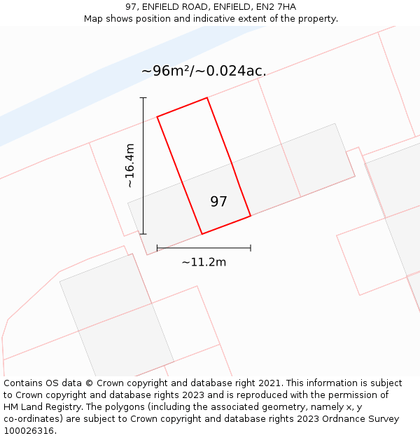 97, ENFIELD ROAD, ENFIELD, EN2 7HA: Plot and title map