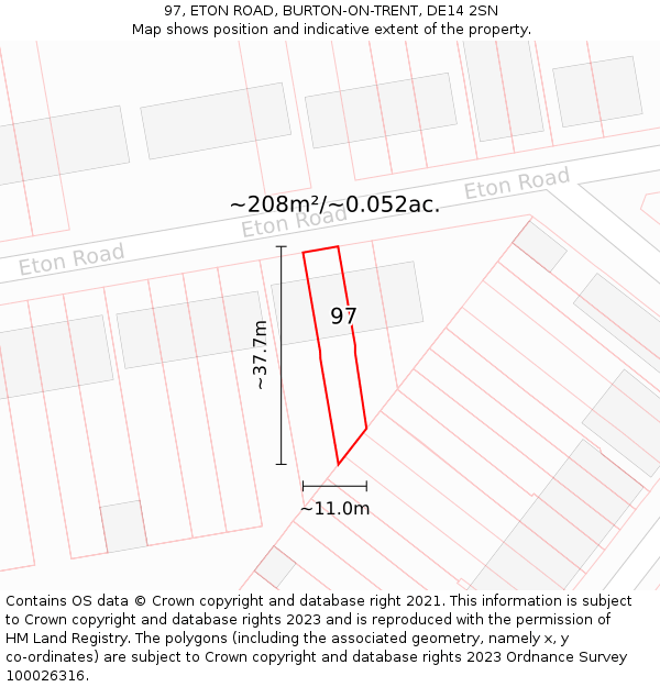 97, ETON ROAD, BURTON-ON-TRENT, DE14 2SN: Plot and title map