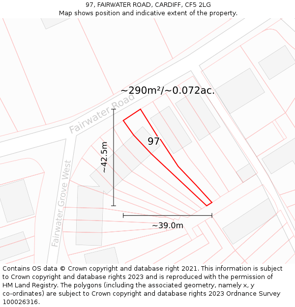 97, FAIRWATER ROAD, CARDIFF, CF5 2LG: Plot and title map