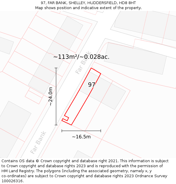 97, FAR BANK, SHELLEY, HUDDERSFIELD, HD8 8HT: Plot and title map