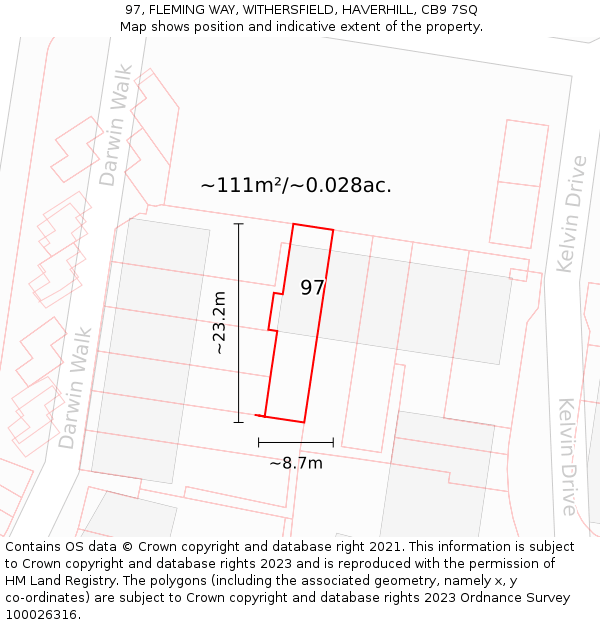 97, FLEMING WAY, WITHERSFIELD, HAVERHILL, CB9 7SQ: Plot and title map