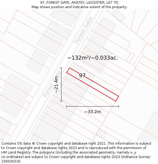 97, FOREST GATE, ANSTEY, LEICESTER, LE7 7FJ: Plot and title map