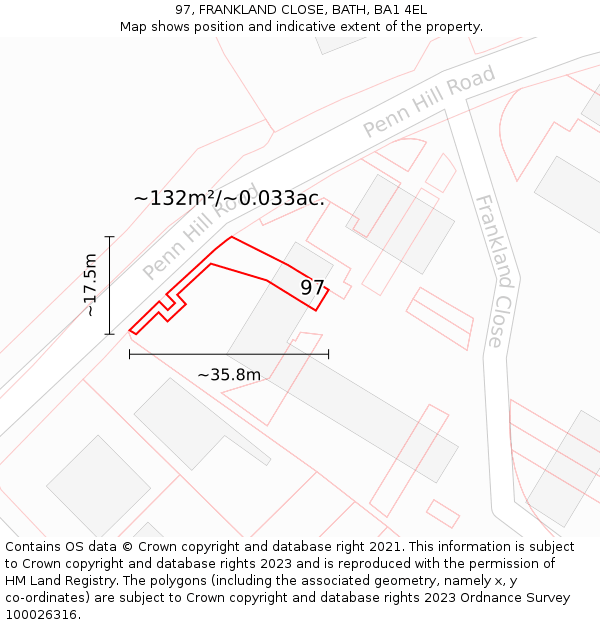 97, FRANKLAND CLOSE, BATH, BA1 4EL: Plot and title map