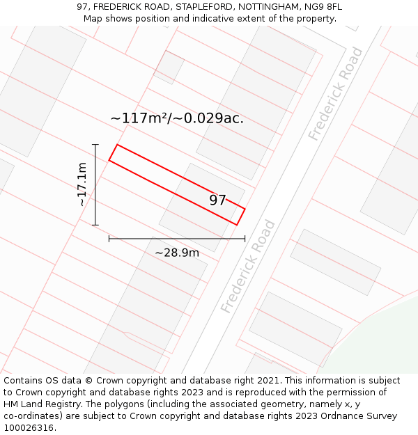 97, FREDERICK ROAD, STAPLEFORD, NOTTINGHAM, NG9 8FL: Plot and title map