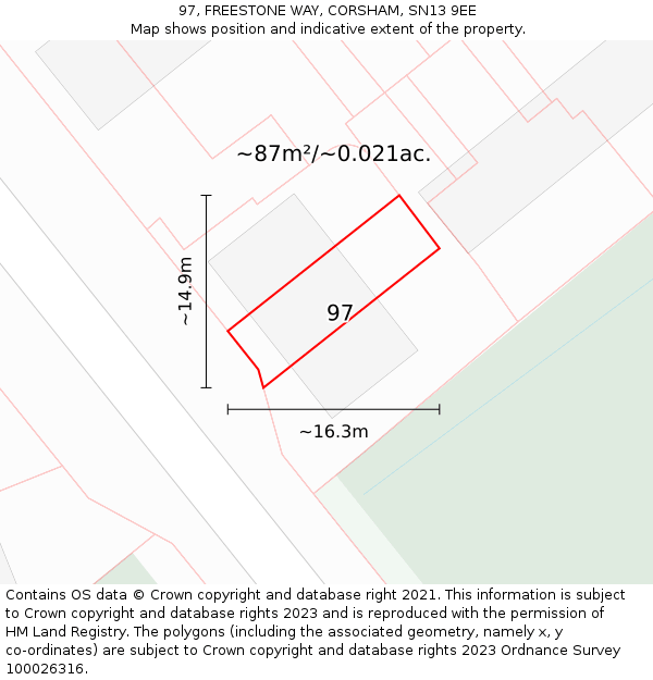 97, FREESTONE WAY, CORSHAM, SN13 9EE: Plot and title map