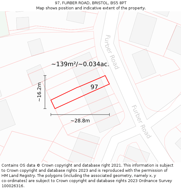 97, FURBER ROAD, BRISTOL, BS5 8PT: Plot and title map