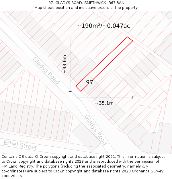 97, GLADYS ROAD, SMETHWICK, B67 5AN: Plot and title map