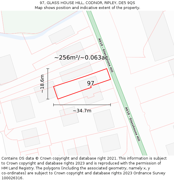 97, GLASS HOUSE HILL, CODNOR, RIPLEY, DE5 9QS: Plot and title map
