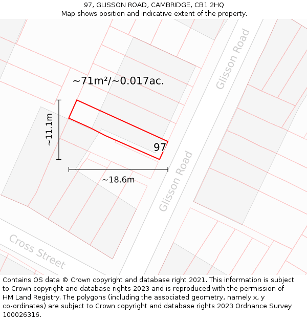 97, GLISSON ROAD, CAMBRIDGE, CB1 2HQ: Plot and title map