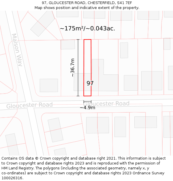 97, GLOUCESTER ROAD, CHESTERFIELD, S41 7EF: Plot and title map