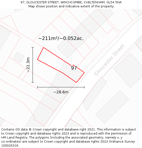 97, GLOUCESTER STREET, WINCHCOMBE, CHELTENHAM, GL54 5NA: Plot and title map