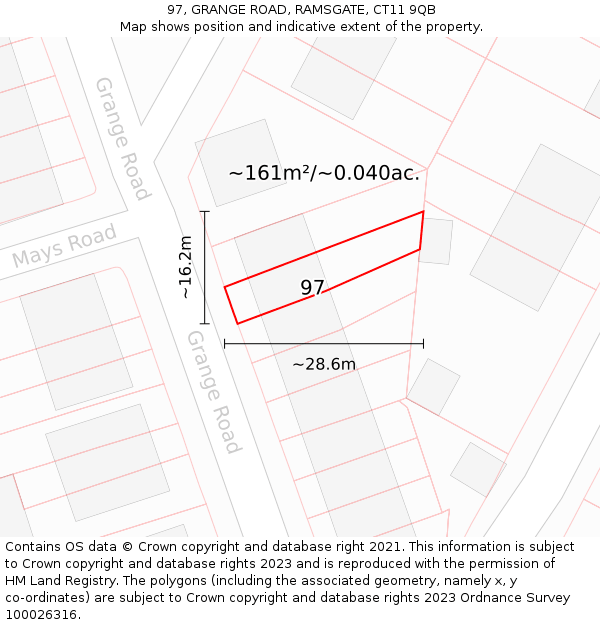97, GRANGE ROAD, RAMSGATE, CT11 9QB: Plot and title map