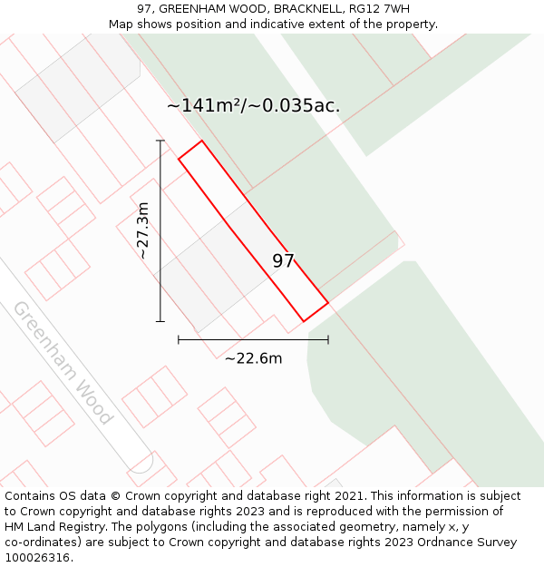 97, GREENHAM WOOD, BRACKNELL, RG12 7WH: Plot and title map