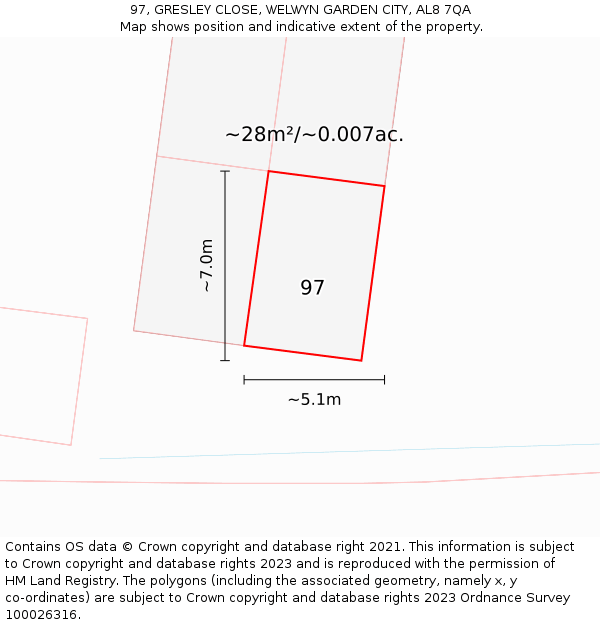 97, GRESLEY CLOSE, WELWYN GARDEN CITY, AL8 7QA: Plot and title map