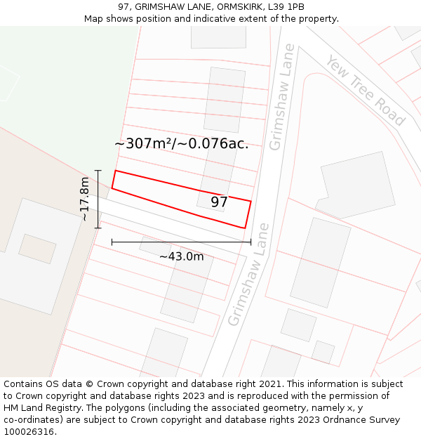 97, GRIMSHAW LANE, ORMSKIRK, L39 1PB: Plot and title map