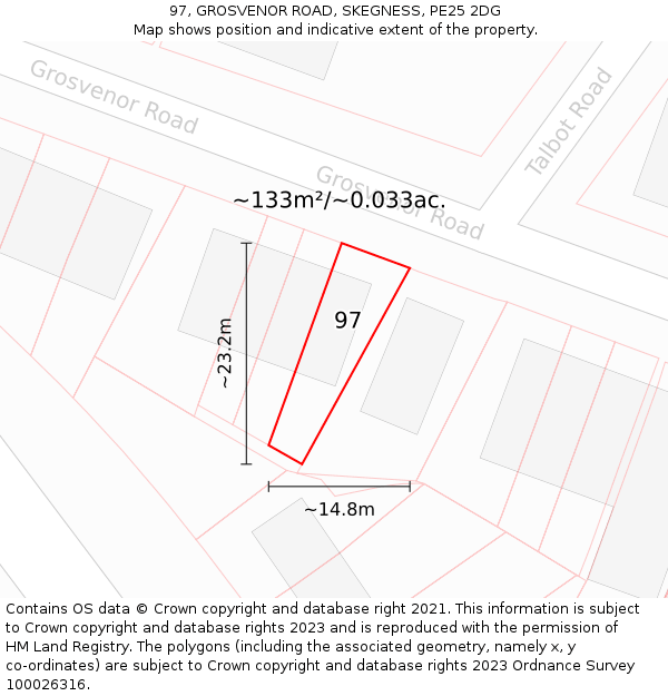 97, GROSVENOR ROAD, SKEGNESS, PE25 2DG: Plot and title map
