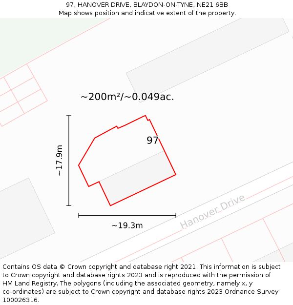 97, HANOVER DRIVE, BLAYDON-ON-TYNE, NE21 6BB: Plot and title map