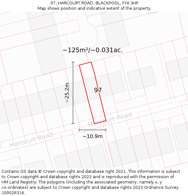 97, HARCOURT ROAD, BLACKPOOL, FY4 3HP: Plot and title map