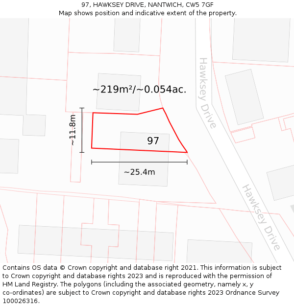97, HAWKSEY DRIVE, NANTWICH, CW5 7GF: Plot and title map