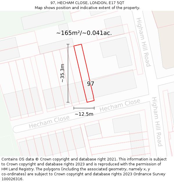97, HECHAM CLOSE, LONDON, E17 5QT: Plot and title map