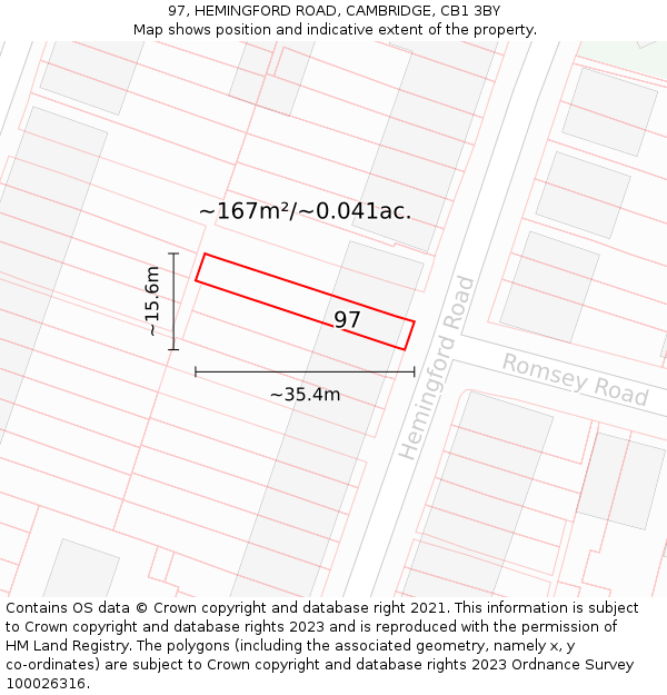 97, HEMINGFORD ROAD, CAMBRIDGE, CB1 3BY: Plot and title map