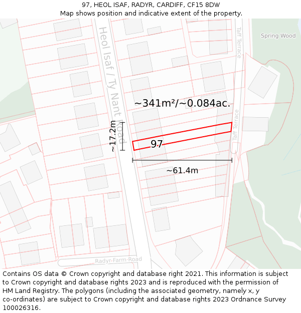 97, HEOL ISAF, RADYR, CARDIFF, CF15 8DW: Plot and title map