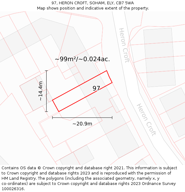 97, HERON CROFT, SOHAM, ELY, CB7 5WA: Plot and title map