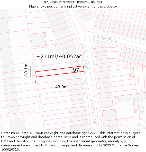 97, HERVEY STREET, IPSWICH, IP4 2ET: Plot and title map