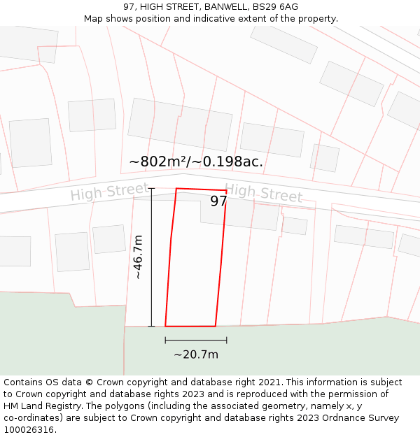 97, HIGH STREET, BANWELL, BS29 6AG: Plot and title map