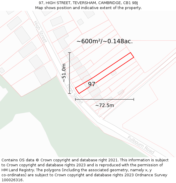 97, HIGH STREET, TEVERSHAM, CAMBRIDGE, CB1 9BJ: Plot and title map