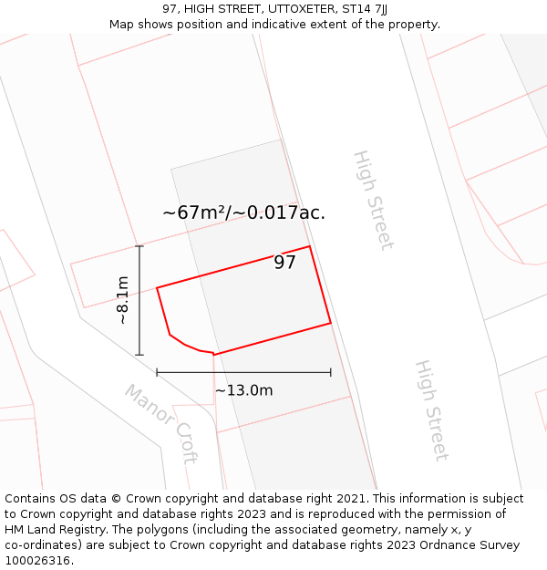 97, HIGH STREET, UTTOXETER, ST14 7JJ: Plot and title map