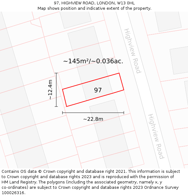 97, HIGHVIEW ROAD, LONDON, W13 0HL: Plot and title map